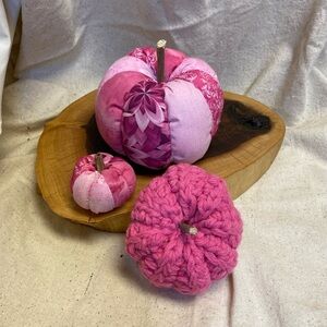 Pumpkin curated pink mixed textured boho set fabric and crocheted hand made